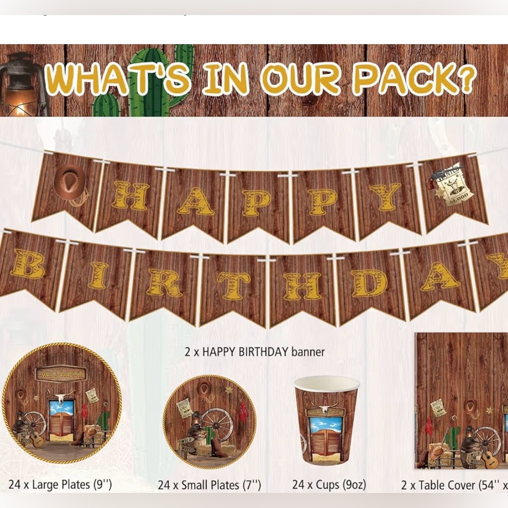 Western Birthday Party Supplies Set with Banner